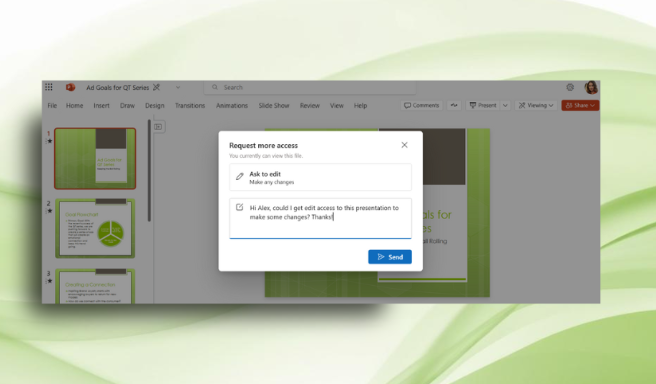 Microsoft365 Webアプリが簡単な編集アクセス要求オプションを取得