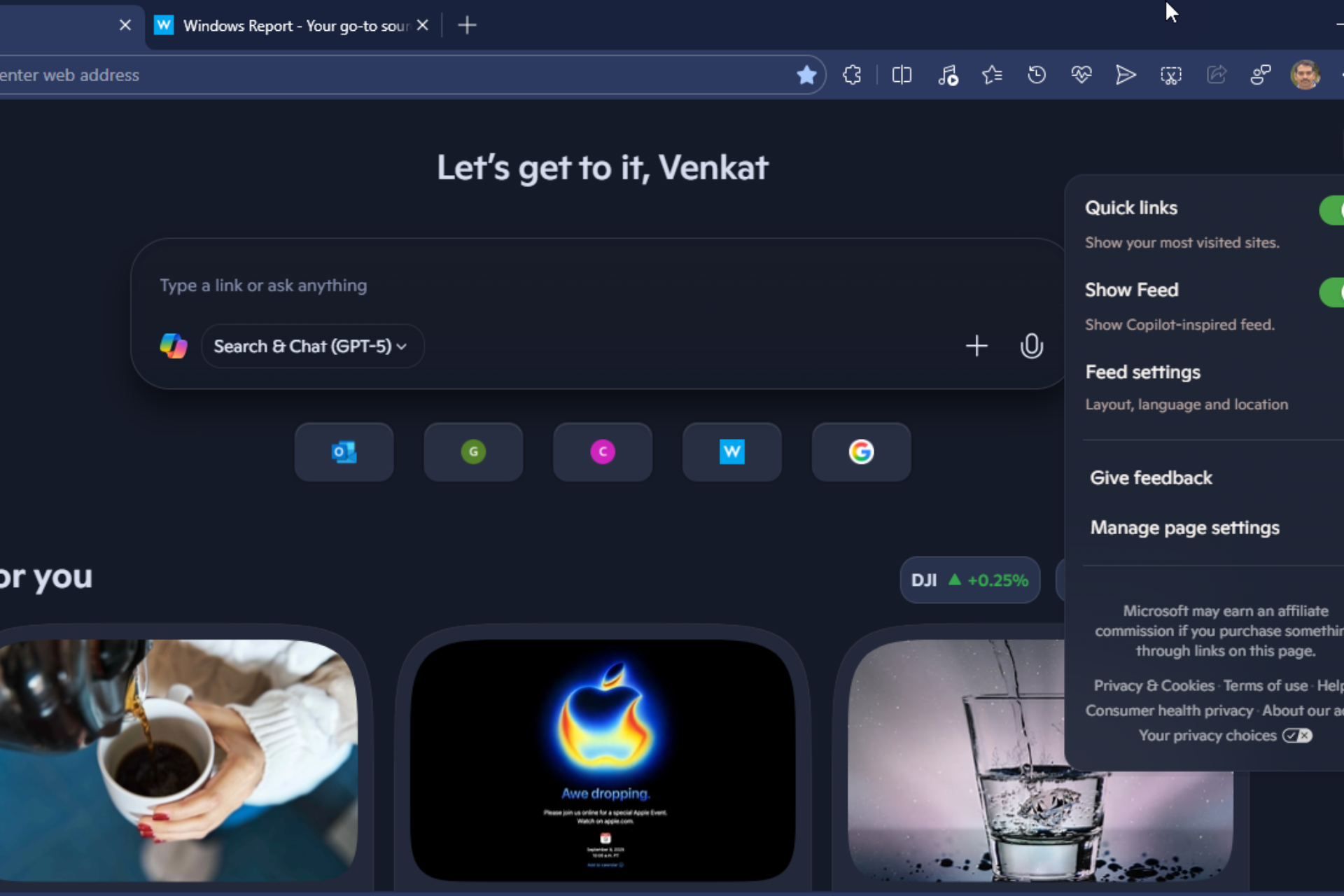 Microsoft Edgeを使用すると、Copilotの新しいタブフィードを担当できます