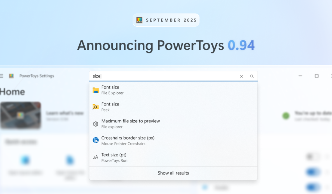 Powertoys 0.94は、設定検索、ショートカット競合検出などでリリースされました